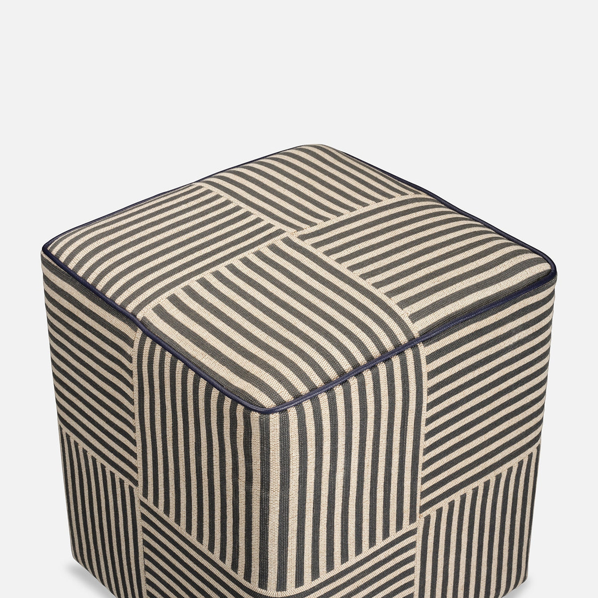 Baxter Stool - Navy Striped Jute/Navy Full-Grain Leather - view 3