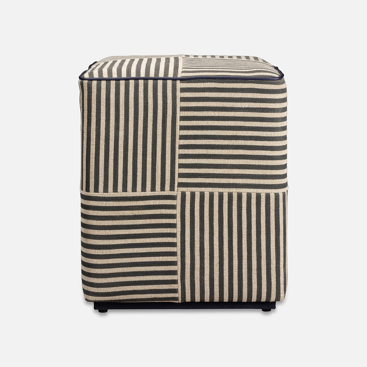 Baxter Stool - Navy Striped Jute/Navy Full-Grain Leather - view 1