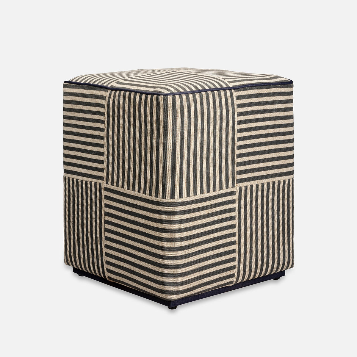 Baxter Stool - Navy Striped Jute/Navy Full-Grain Leather - view 2