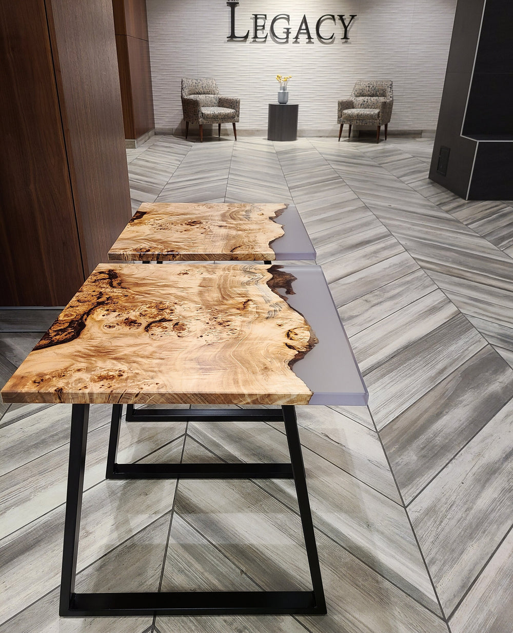 Mappa Burl + Clear Resin End Tables