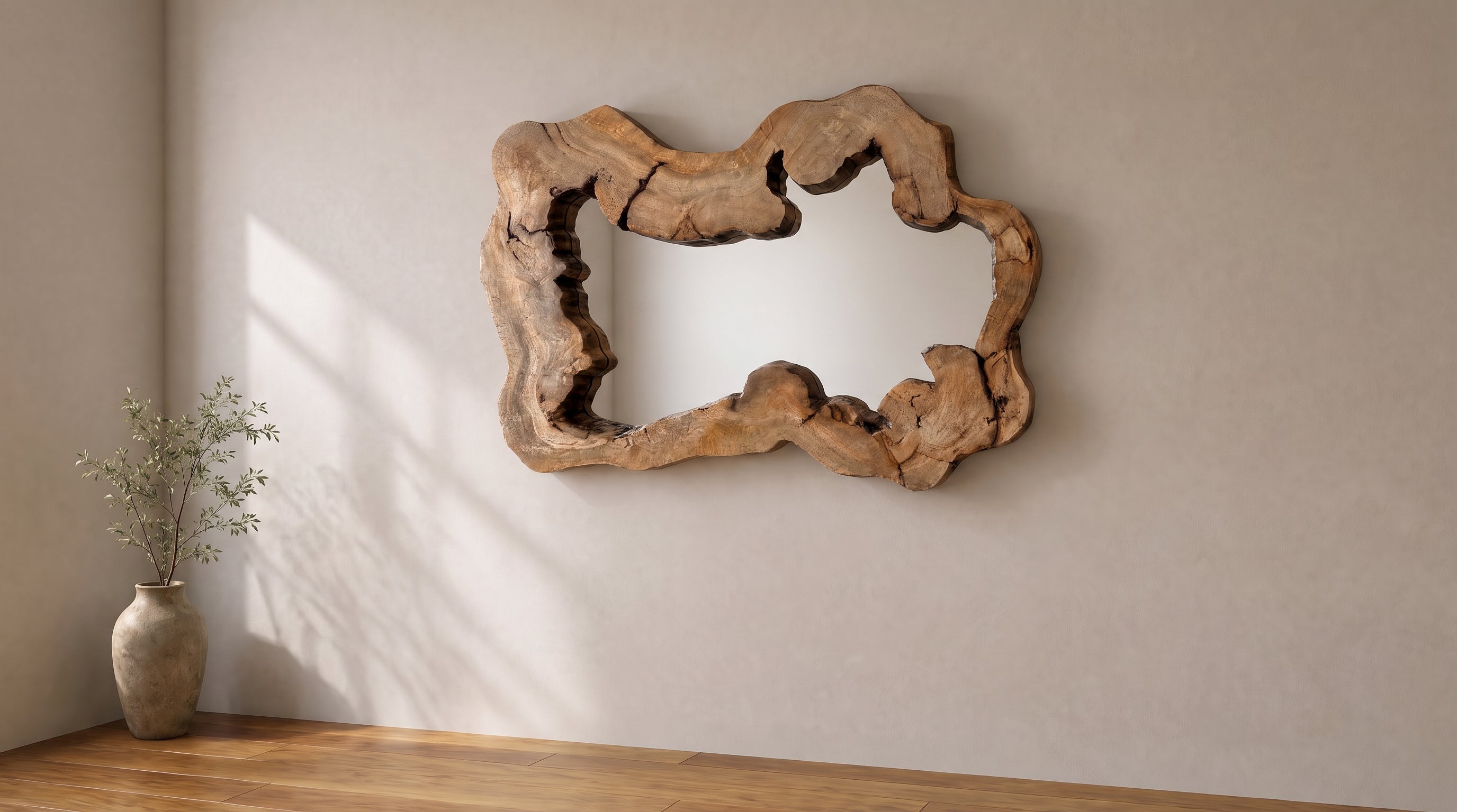 Beck Mirror - mango wood slab mirror detail